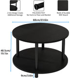 23.6" Round Coffee Table, 2-Tier Small Circle Coffee Table with Storage, Modern Center Accent Table with Metal Frame, Side Table End Table for Small Space, Living Room, Office, Black