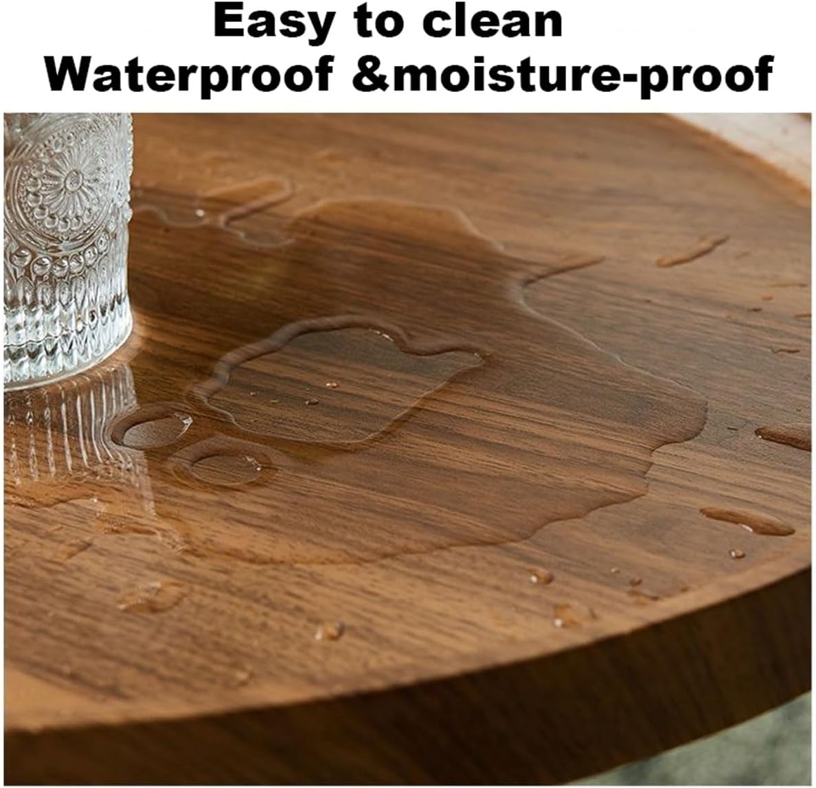 20 inches Round Coffee Table, Wooden Surface Top & Sturdy Metal Legs Coffee Table with Fluted, End Table for Living Room Bedroom Office Balcony Yard (Walnut, 20 inches)