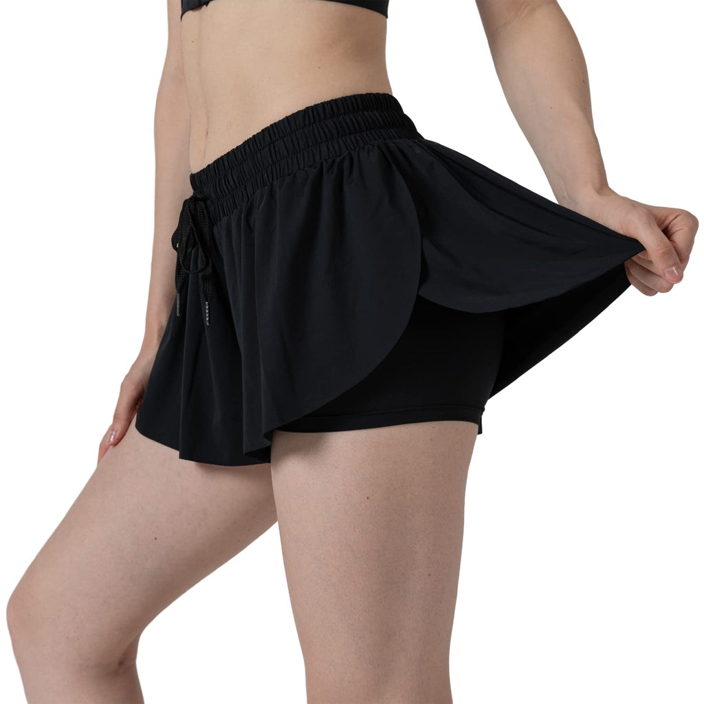 2 Pack Girls Athletic Flowy Shorts with Spandex Liner 2-in-1 Kids Butterfly Skirts Shorts for Dancing Running Sports