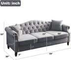 2 Piece Velvet Chesterfield Sofa,79" 3 Seater and 57" Loveseat Sofa Set,Button Tufted Nailhead Trimming Curved Backrest Rolled Arm (Grey, 79" 3 Seater and 57" Loveseat Velvet Sofa Sets)