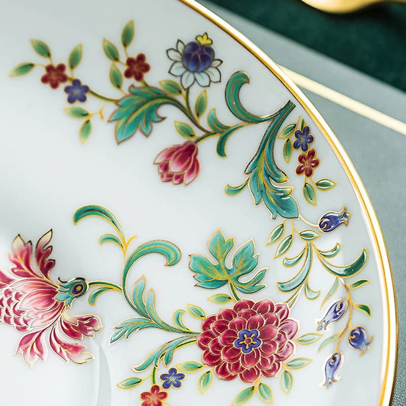 68 Piece Set Tableware Set Bowl and Dish 68 Piece Set Gilding Process Floral Butterfly Double Ear Pot Plate Spoon Stewing Cup Combination Set - Grand Goldman