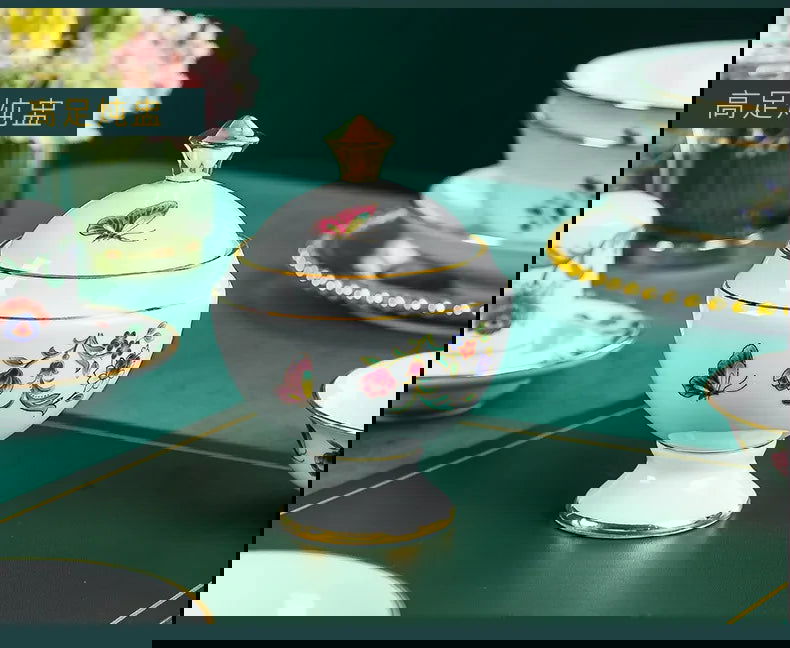 68 Piece Set Tableware Set Bowl and Dish 68 Piece Set Gilding Process Floral Butterfly Double Ear Pot Plate Spoon Stewing Cup Combination Set - Grand Goldman