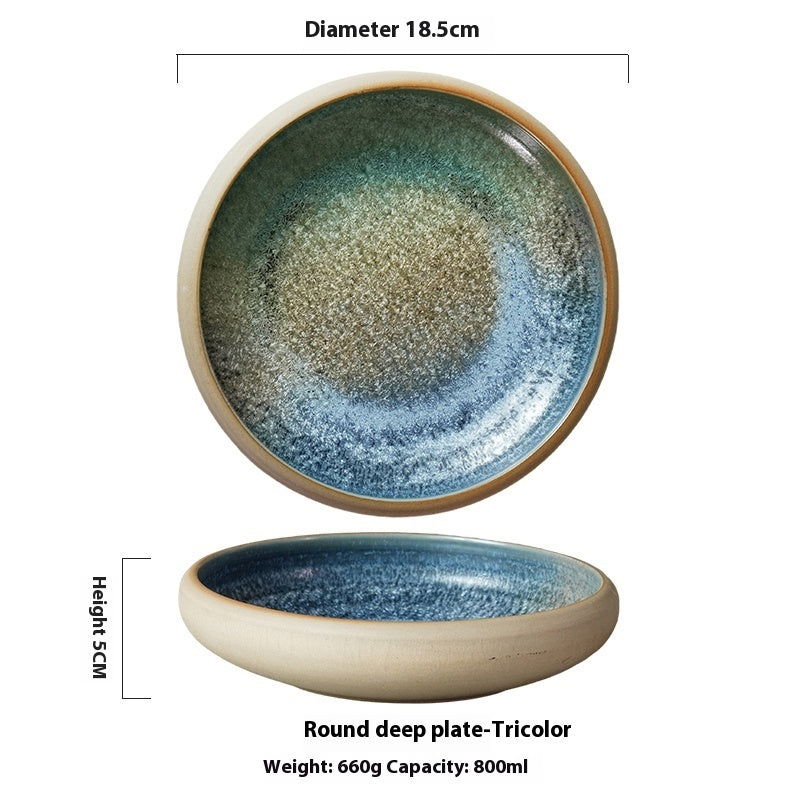 7-inch Retro Deep Plates Round Hand-painted Household Dinner Plate - Grand Goldman