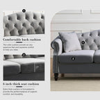 2 Piece Velvet Chesterfield Sofa,79" 3 Seater and 57" Loveseat Sofa Set,Button Tufted Nailhead Trimming Curved Backrest Rolled Arm (Grey, 79" 3 Seater and 57" Loveseat Velvet Sofa Sets)