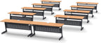 18 Person Tables Training Meeting Seminar Classroom Model 5637 10pc Beech Folding Industrial Caster Z-Base. Tables Connect. Modesty Panel, Shelf, Power+USB Outlet. Fold+Nest (Seating NOT Included).