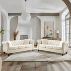 2 Piece Velvet Chesterfield Sofa,79" 3 Seater and 57" Loveseat Sofa Set,Button Tufted Nailhead Trimming Curved Backrest Rolled Arm (Grey, 79" 3 Seater and 57" Loveseat Velvet Sofa Sets)