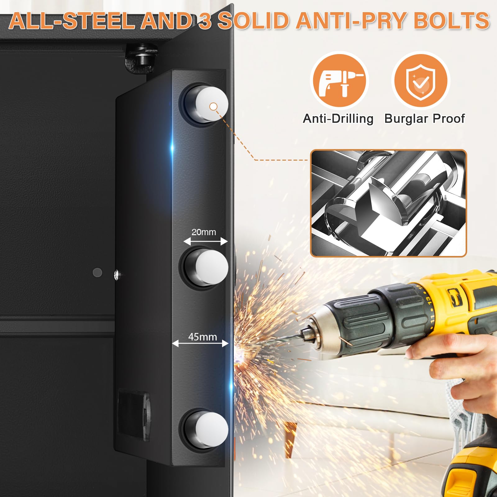 4.0 Cub Large Home Safe Fireproof Waterproof, Anti-theft Fireproof Safe Box with Programmable Keypad, Spare Keys and Removable Shelf, Digital Security Safe for Home Money Firearm Documents Medicines