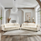 2 Piece Velvet Chesterfield Sofa,79" 3 Seater and 57" Loveseat Sofa Set,Button Tufted Nailhead Trimming Curved Backrest Rolled Arm (Grey, 79" 3 Seater and 57" Loveseat Velvet Sofa Sets)