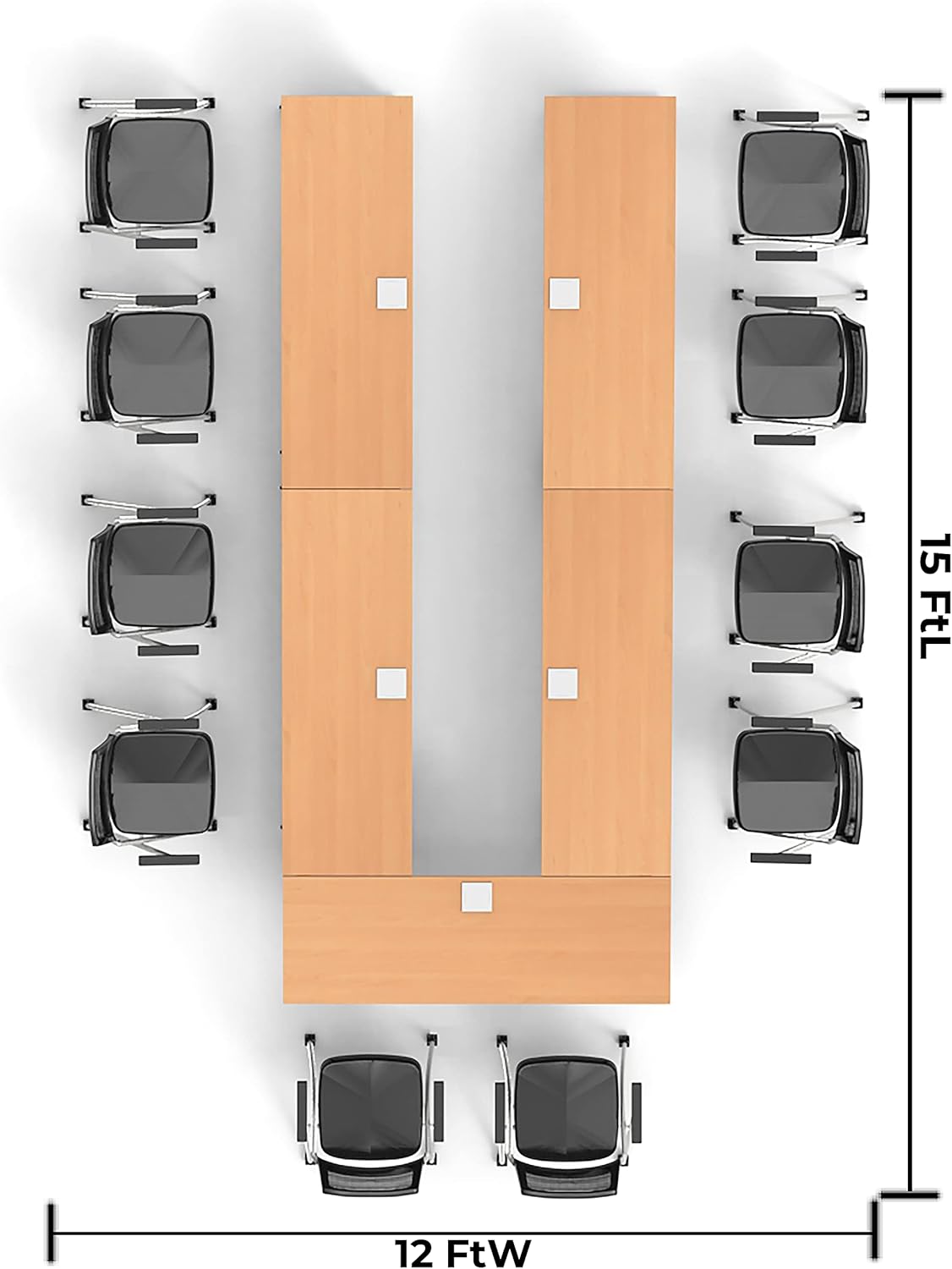 10 Person Tables Training Meeting Seminar Classroom Model 5602 15pc Beech Folding Industrial Caster Z-Base. Tables Connect. Modesty Panel, Shelf, Power+USB Outlet. Fold+Nest (Seating Included).