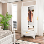 71 Farmhouse Metal Wardrobe Closet with Hanging Rod, 2 Barn Doors, Adjustable Shelves, Steel Armoire with Drawer for Home, Bedroom - Grand Goldman