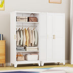 71 "Metal Armoire Wardrobe Closet, Steel Clothing Storage Cabinet with Adjustable Shelves and Hanging Rod, Household Steel Wardrobe Storage Cabinet with Adjustable standing feet (Wardrobe-white) - Grand Goldman