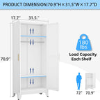 71 "Metal Armoire Wardrobe Closet, Steel Clothing Storage Cabinet with Adjustable Shelves and Hanging Rod, Household Steel Wardrobe Storage Cabinet with Adjustable standing feet (Wardrobe-white) - Grand Goldman