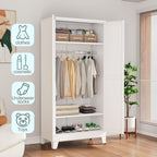 71 "Metal Armoire Wardrobe Closet, Steel Clothing Storage Cabinet with Adjustable Shelves and Hanging Rod, Household Steel Wardrobe Storage Cabinet with Adjustable standing feet (Wardrobe-white) - Grand Goldman