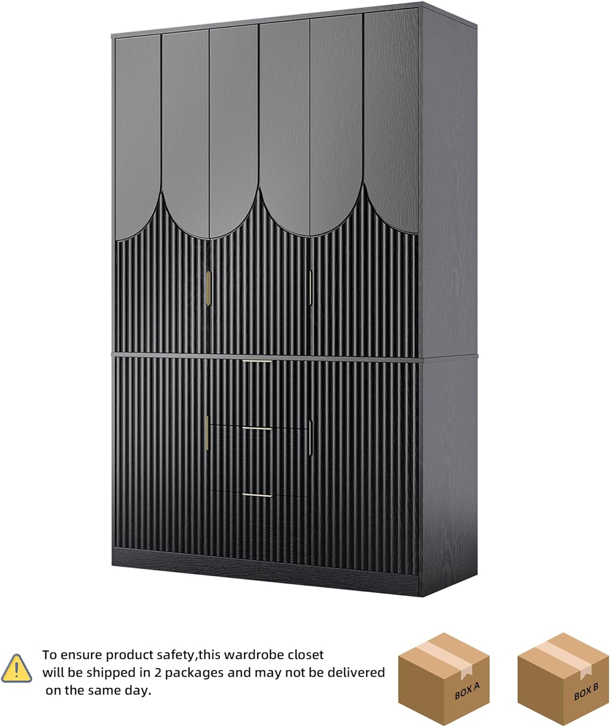 71" Wardrobe Armoire Wooden Closet with 3 Doors and 3 Drawer, Bedroom Armoire with Hanging Rod Shelf, Wooden Wardrobe Combination for Hanging Clothes, Large Capacity Storage Wardrobe Armoire - Grand Goldman