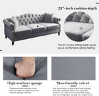 2 Piece Velvet Chesterfield Sofa,79" 3 Seater and 57" Loveseat Sofa Set,Button Tufted Nailhead Trimming Curved Backrest Rolled Arm (Grey, 79" 3 Seater and 57" Loveseat Velvet Sofa Sets)