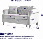 2 Piece Velvet Chesterfield Sofa,79" 3 Seater and 57" Loveseat Sofa Set,Button Tufted Nailhead Trimming Curved Backrest Rolled Arm (Grey, 79" 3 Seater and 57" Loveseat Velvet Sofa Sets)