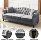 2 Piece Velvet Chesterfield Sofa,79" 3 Seater and 57" Loveseat Sofa Set,Button Tufted Nailhead Trimming Curved Backrest Rolled Arm (Grey, 79" 3 Seater and 57" Loveseat Velvet Sofa Sets)