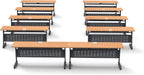 18 Person Tables Training Meeting Seminar Classroom Model 5637 10pc Beech Folding Industrial Caster Z-Base. Tables Connect. Modesty Panel, Shelf, Power+USB Outlet. Fold+Nest (Seating NOT Included).