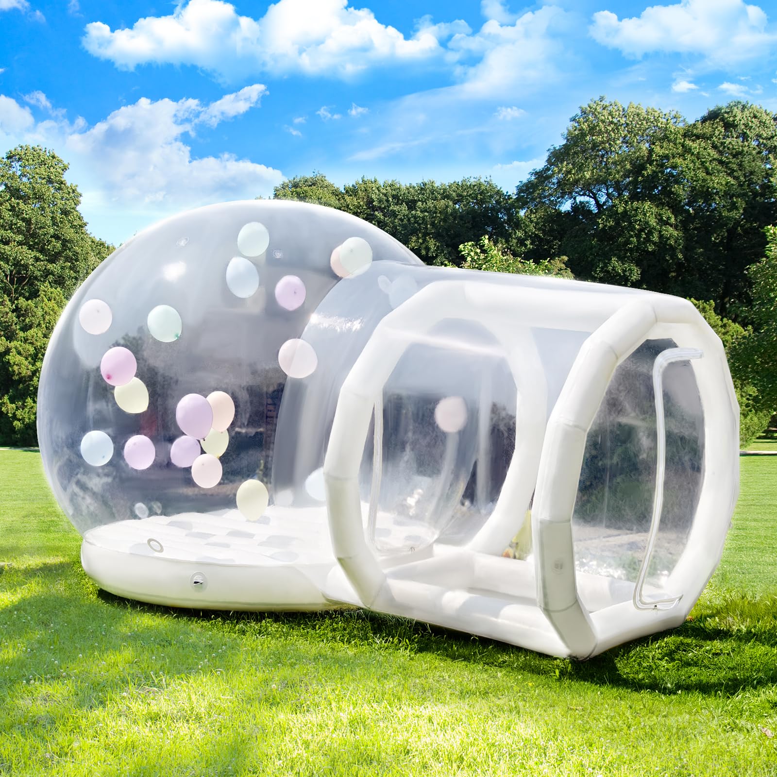 14.5FT FT Inflatable Bubble House Double Jumper Dome for Kids, PVC Inflatable Double Layer Bubble House Tent with Tunnel, Bubble Balloon House with Air Blower, Air Pump for Party