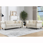 2 Piece Velvet Chesterfield Sofa,79" 3 Seater and 57" Loveseat Sofa Set,Button Tufted Nailhead Trimming Curved Backrest Rolled Arm (Grey, 79" 3 Seater and 57" Loveseat Velvet Sofa Sets)