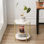 2 Tier Round Side Table, Folding End Tables Coffee Table Simplistic Sofa Table Waterproof Removable Tray Table Indoor Outdoor Accent Table for Living Room Bedroom (Faux Marble White, 1pcs)