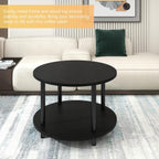 23.6" Round Coffee Table, 2-Tier Small Circle Coffee Table with Storage, Modern Center Accent Table with Metal Frame, Side Table End Table for Small Space, Living Room, Office, Black