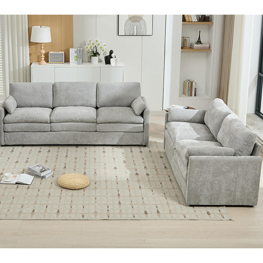 2 Pieces Chesterfield Sofa Sets Nailhead Decor Faux Leather Upholstered Tufted Sectional Sofa&Couch Include 3-Seaters Couch and Loveseat W/Rolled Arms and Wood Legs for Living Room Furniture Sets