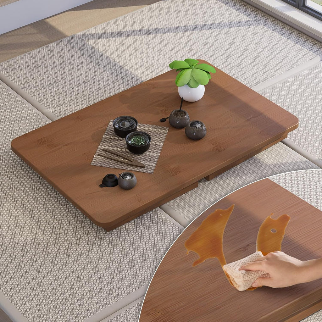 31.5" Folding Coffee Table for Small Spaces, Foldable Japanese Table, Low Table for Tatami - No Assembly, Natural Bamboo Wood Material, for Farmhouse, Living Room, Bedroom (Walnut)