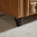 2 Pieces Chesterfield Sofa Sets Nailhead Decor Faux Leather Upholstered Tufted Sectional Sofa&Couch Include 3-Seaters Couch and Loveseat W/Rolled Arms and Wood Legs for Living Room Furniture Sets