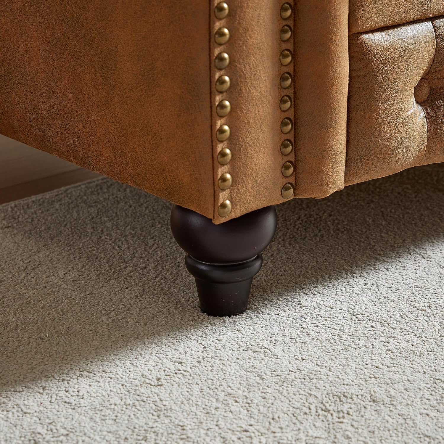 2 Pieces Chesterfield Sofa Sets Nailhead Decor Faux Leather Upholstered Tufted Sectional Sofa&Couch Include 3-Seaters Couch and Loveseat W/Rolled Arms and Wood Legs for Living Room Furniture Sets