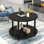 23.6" Round Coffee Table, 2-Tier Small Circle Coffee Table with Storage, Modern Center Accent Table with Metal Frame, Side Table End Table for Small Space, Living Room, Office, Black