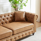 2 Pieces Chesterfield Sofa Sets Nailhead Decor Faux Leather Upholstered Tufted Sectional Sofa&Couch Include 3-Seaters Couch and Loveseat W/Rolled Arms and Wood Legs for Living Room Furniture Sets