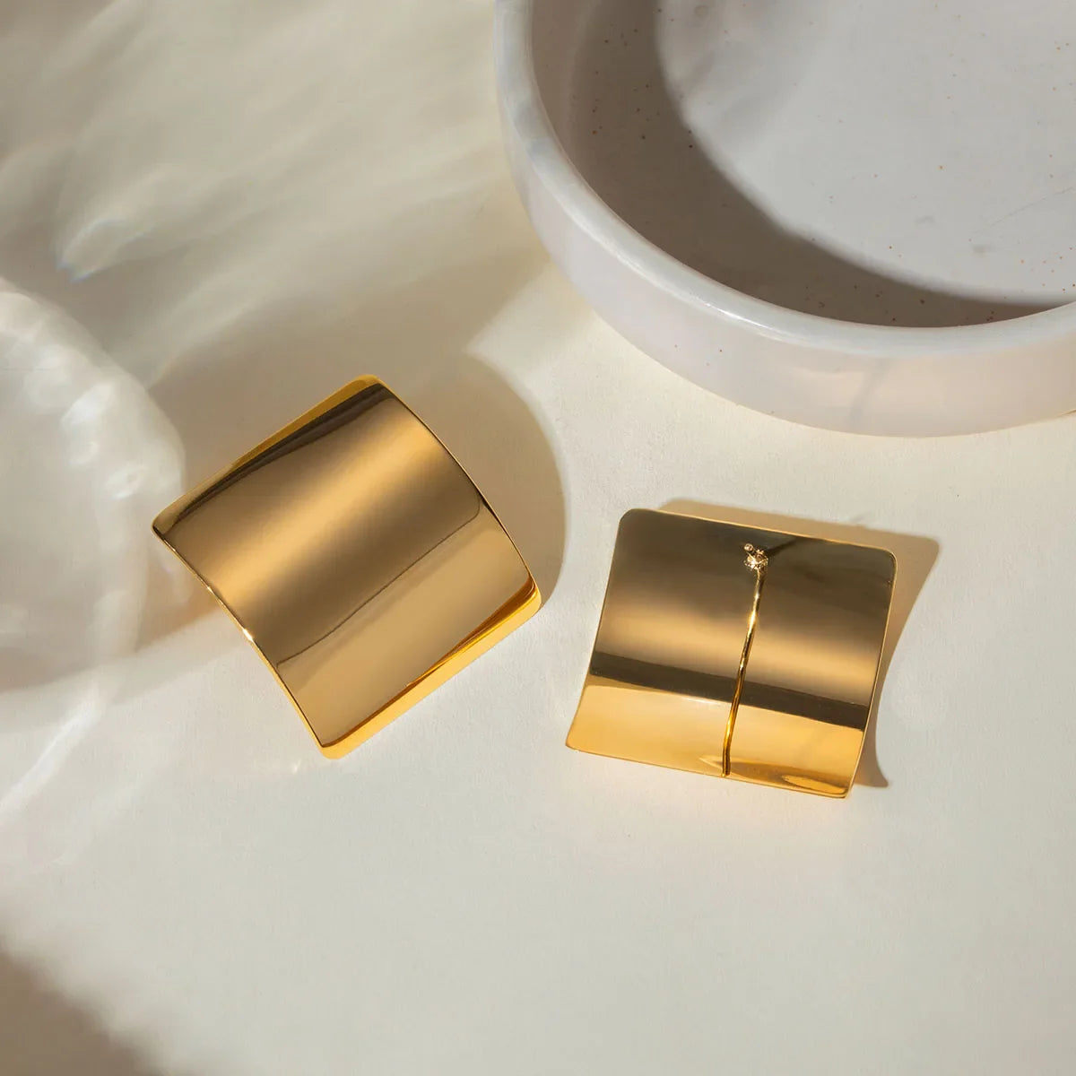 18K PVD Plated Stainless Steel Minimalist Plain Rectangular Raised Stud Earrings Waterproof High Quality Attractive Jewelry