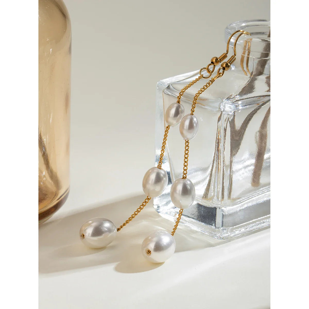 18K Beach Stainless Steel Long Hanging Pearl String Hook Earrings Accessories Women Anti Allergic Statement Jewelry Accessories