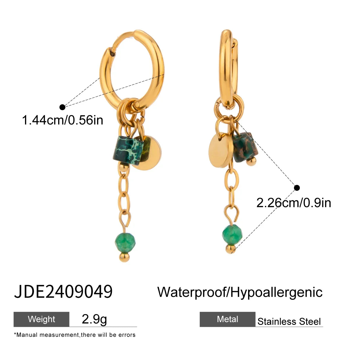 18 Karat vergoldete Ohrringe mit Pentagramm und Mond aus Naturstein, glatte Creolen, Edelstahl, Modeschmuck, Geschenkidee für Damen