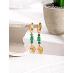 18 Karat vergoldete Ohrhänger mit Blattmotiv aus Naturstein und Kristall, hochwertige Edelstahl-Ohrringe, modischer Schmuck, perfektes Geschenk für Damen 