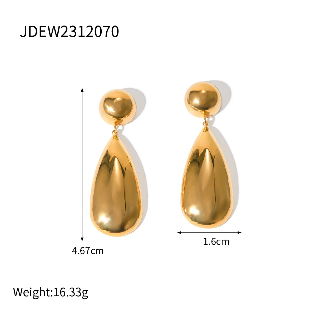 Elegante, geometrische Ohrhänger aus Edelstahl, gefertigt aus 18 Karat vergoldetem Edelstahl, mit halbkugelförmigem Wassertropfen-Anhänger, großer Ohrschmuck für Damen