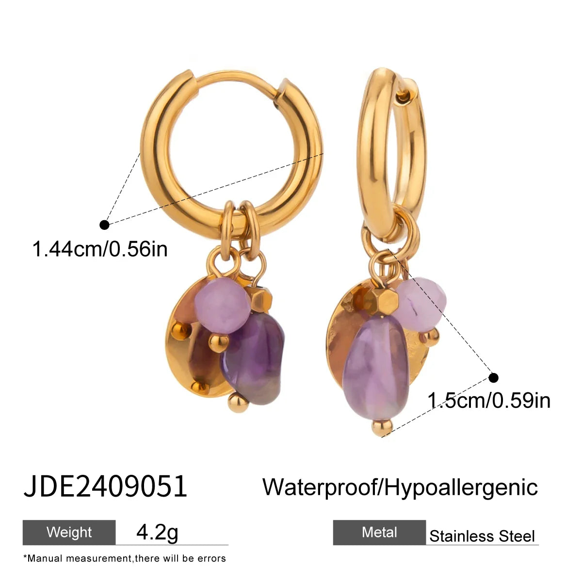 18 Karat vergoldete Ohrringe mit Pentagramm und Mond aus Naturstein, glatte Creolen, Edelstahl, Modeschmuck, Geschenkidee für Damen