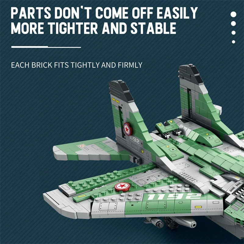 1290PCS MIG-29 Jet Fighter Building Blocks Diy Military Fighter Model Assembly Bricks Desktop Decoration Holiday Gifts Kids Toys