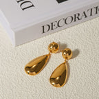 Elegante, geometrische Ohrhänger aus Edelstahl, gefertigt aus 18 Karat vergoldetem Edelstahl, mit halbkugelförmigem Wassertropfen-Anhänger, großer Ohrschmuck für Damen
