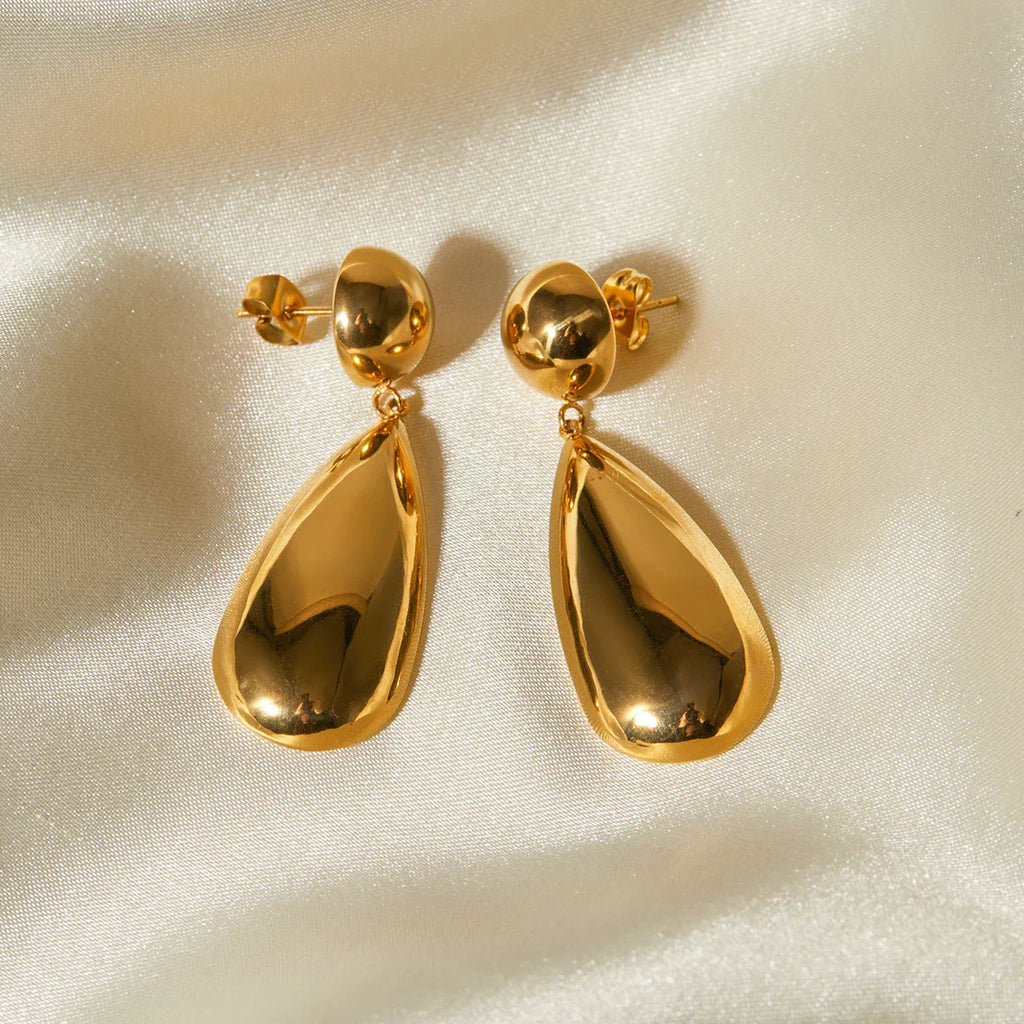 Elegante, geometrische Ohrhänger aus Edelstahl, gefertigt aus 18 Karat vergoldetem Edelstahl, mit halbkugelförmigem Wassertropfen-Anhänger, großer Ohrschmuck für Damen