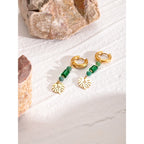 18 Karat vergoldete Ohrhänger mit Blattmotiv aus Naturstein und Kristall, hochwertige Edelstahl-Ohrringe, modischer Schmuck, perfektes Geschenk für Damen 