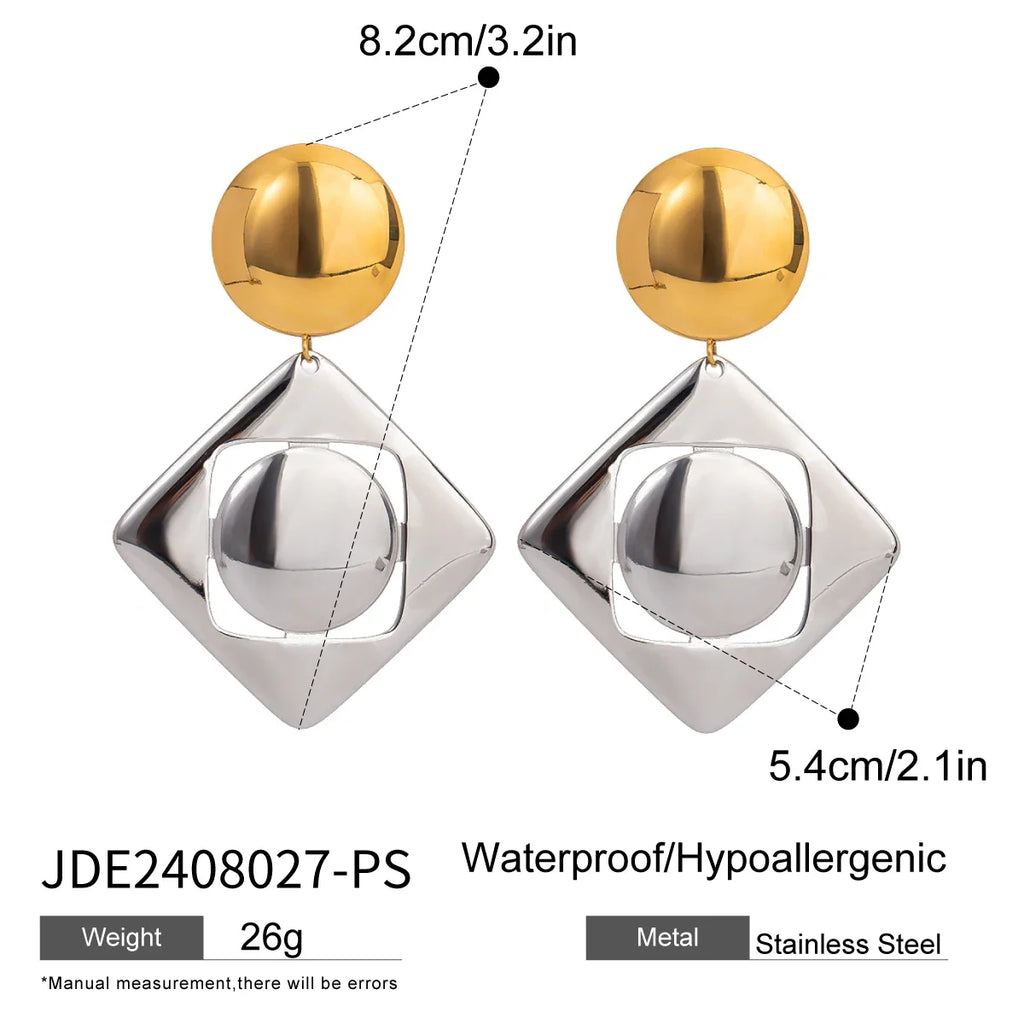 Ohrhänger mit quadratischem Anhänger aus glattem, farblich abgestimmtem 18-karätigem Edelstahl – rostfrei, trendig, ein perfektes Geschenk für Damen.