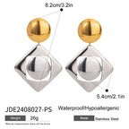 Ohrhänger mit quadratischem Anhänger aus glattem, farblich abgestimmtem 18-karätigem Edelstahl – rostfrei, trendig, ein perfektes Geschenk für Damen.