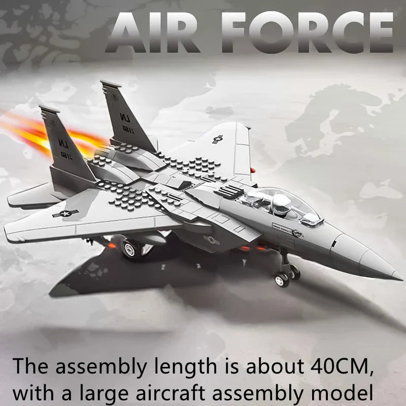 2025 new large F-15 J-20 military combat armed aircraft reconnaissance aircraft building blocks assembled toy boy birthday gift