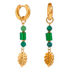 18 Karat vergoldete Ohrhänger mit Blattmotiv aus Naturstein und Kristall, hochwertige Edelstahl-Ohrringe, modischer Schmuck, perfektes Geschenk für Damen 