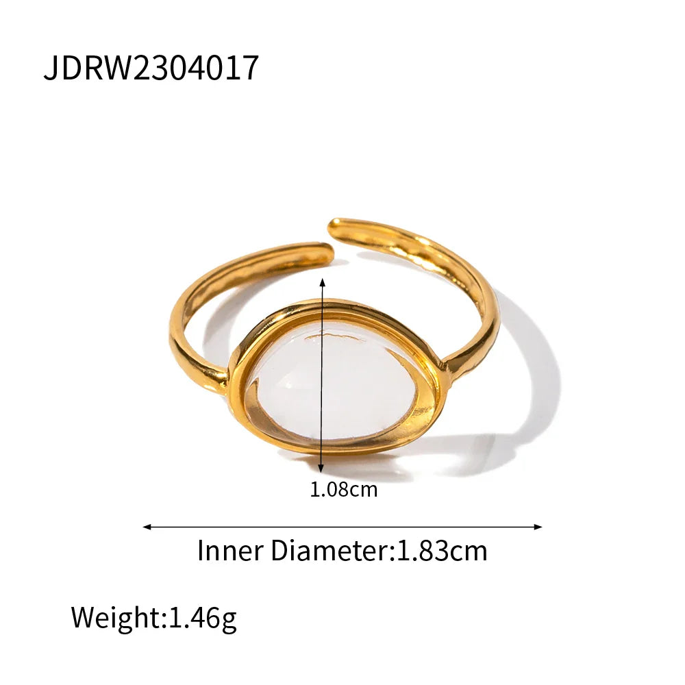 Bague tendance 2023, design en acier inoxydable, plaqué or 18 carats, inaltérable, en résine transparente et écologique, bijou cadeau pour femme
