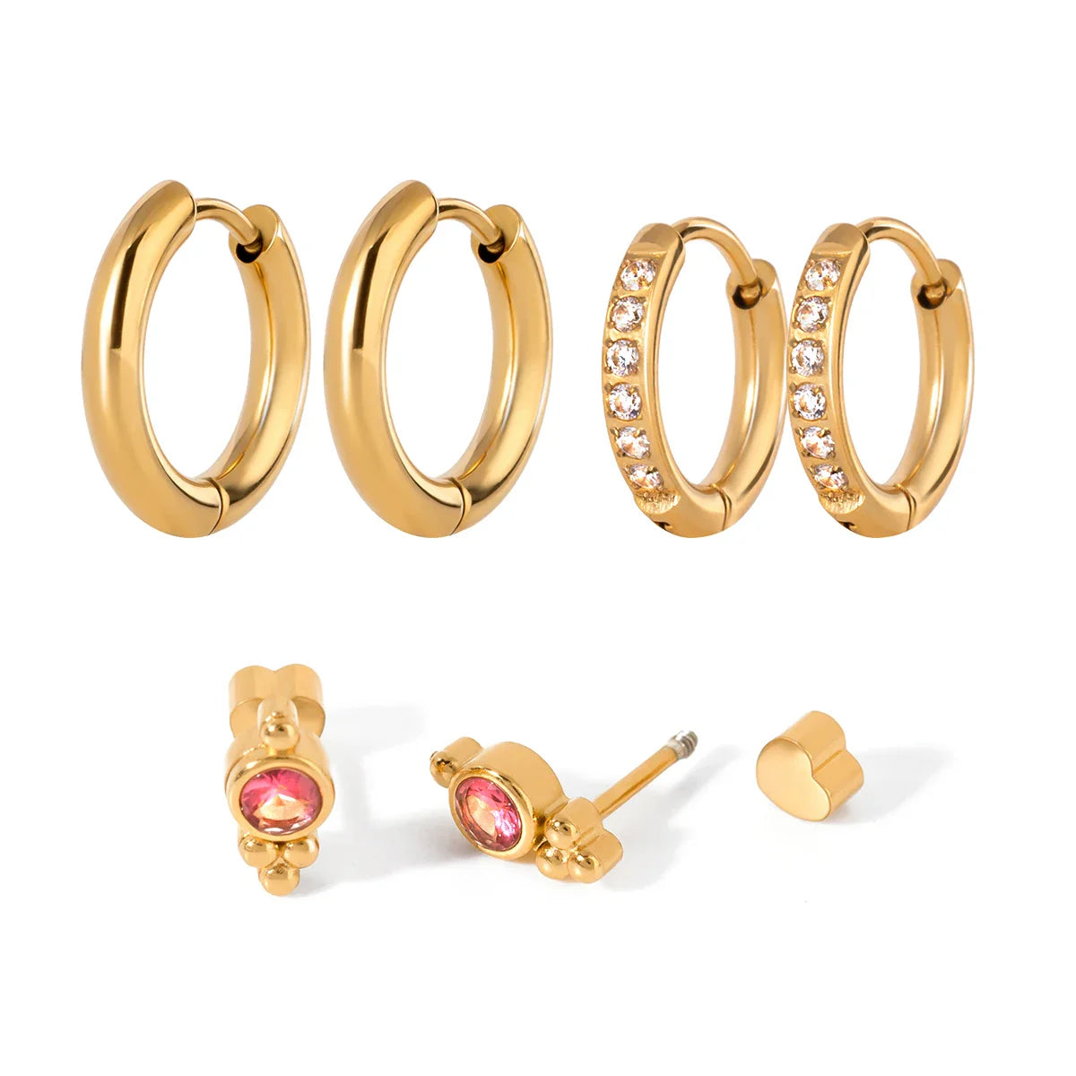 Vintage-Ohrringe aus 18-karätigem Edelstahl mit lila Diamanten, 3 Paar auf einer Karte, Statement-Ohrringe für Damen, strukturierter, rostfreier Schmuck 