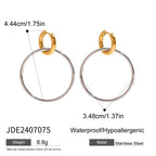 Große, silberfarbene Creolen aus Edelstahl, 18 Karat PVD-plattiertes Metall mit Golddetails, ideal für Damen und Allergiker.