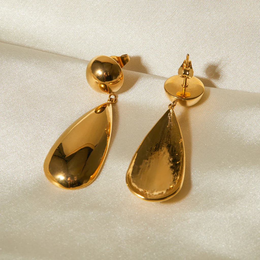 Elegante, geometrische Ohrhänger aus Edelstahl, gefertigt aus 18 Karat vergoldetem Edelstahl, mit halbkugelförmigem Wassertropfen-Anhänger, großer Ohrschmuck für Damen